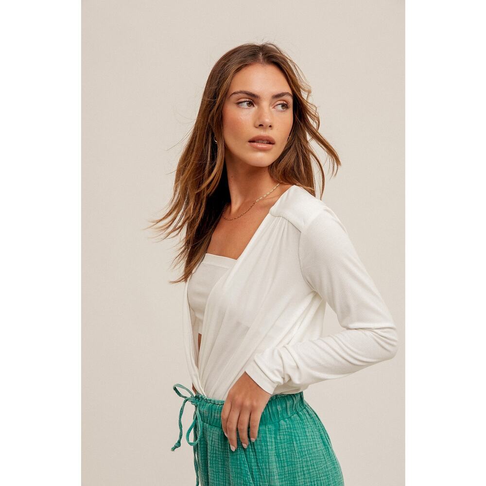 Long Sleeve Ribbed Surplice Bodysuit